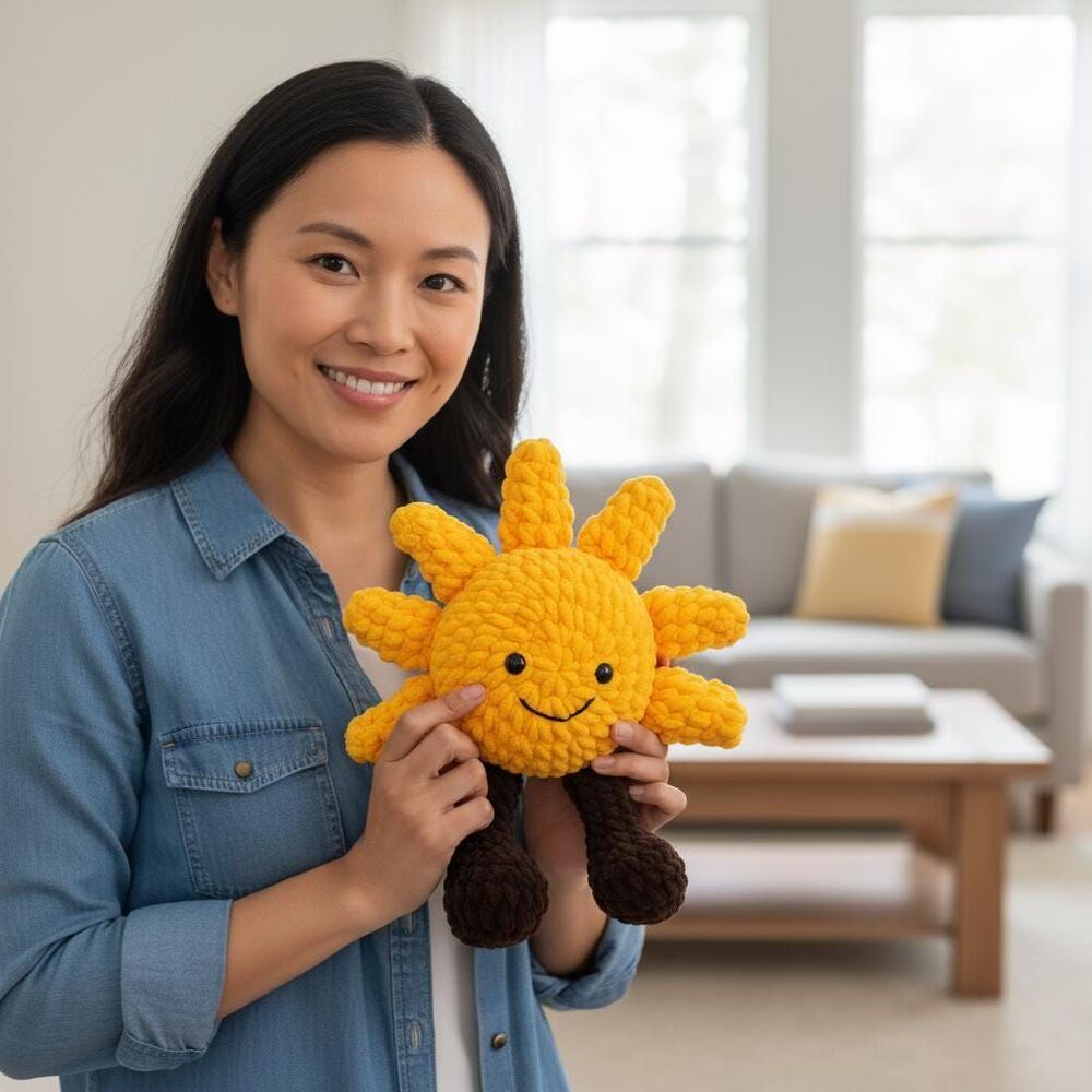 Handmade Crochet Sun Plushie Toy Inspired by Jellycat Style, Sunshine Baby Gift - Picture 9 of 9